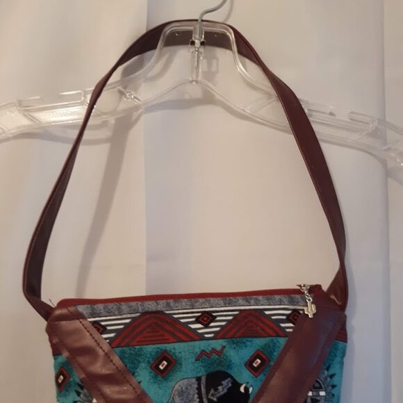 New Southwestern Buffalo Native Cowgirl Purse Teal Burgundy Mini Shoulder Bag - Picture 7 of 10